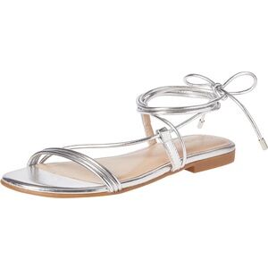 🪽Silver Grecian The Drop strappy ankle wrap bow tie sandals 10